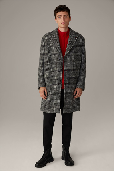 Flex Cross Woll-Mantel Overdropped Coat, schwarz/weiß kariert
