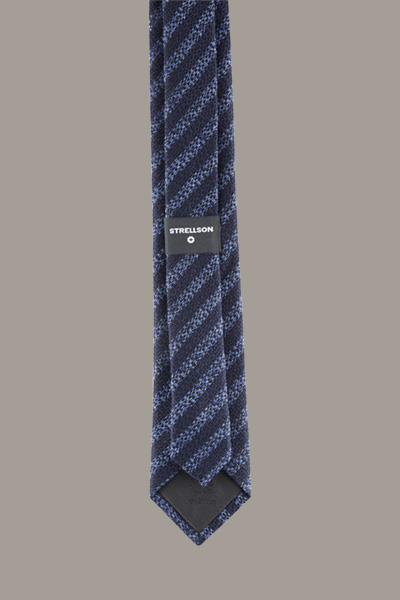 Cravate en laine et soie, rayée de bleu et de noir