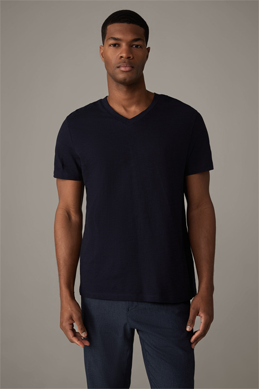 Katoenen T-shirt Colin, donkerblauw gestructureerd