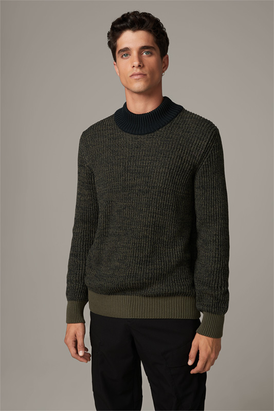 Baumwoll-Pullover Adrian, schwarz/grün meliert