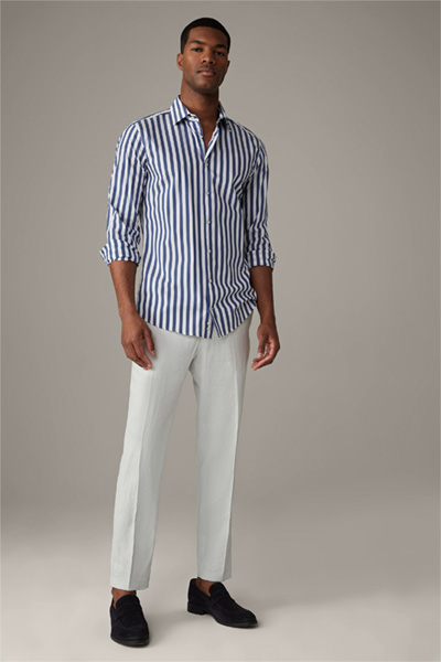 Overhemd Santos van stretchkatoen, donkerblauw-wit gestreept