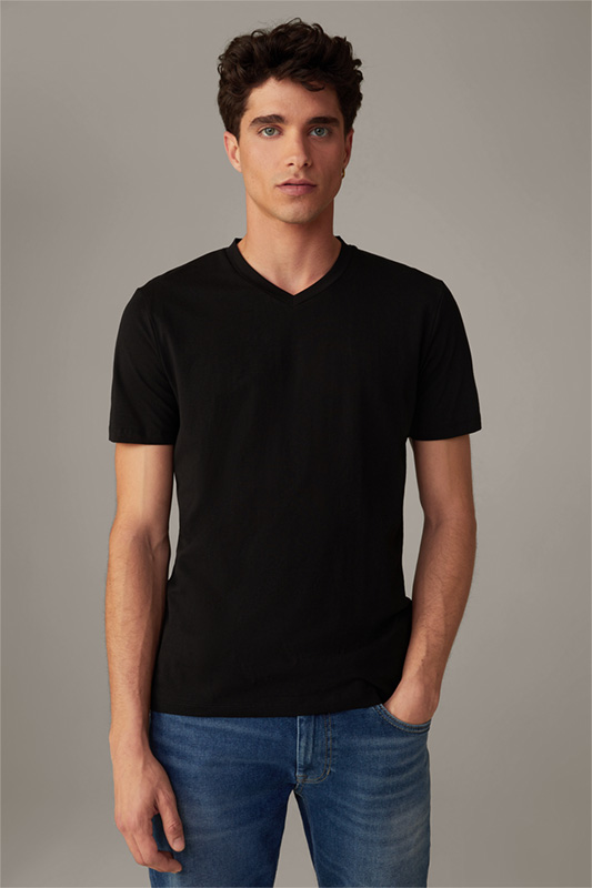 T-shirt en coton stretch en lot de 2, en noir