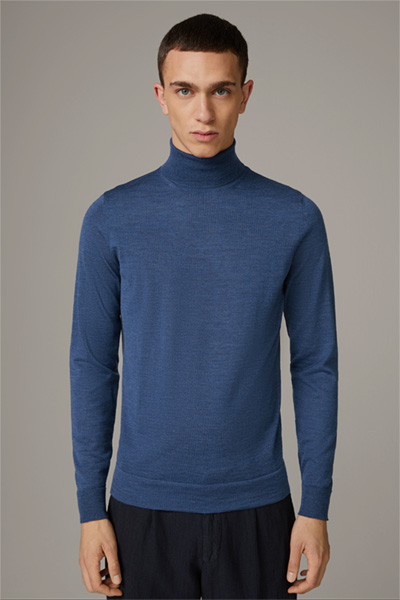 Schurwoll-Rollkragen-Pullover Marek, blau meliert