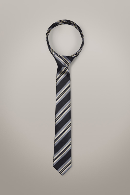 Zijden stropdas, blauw-zwart gestreept