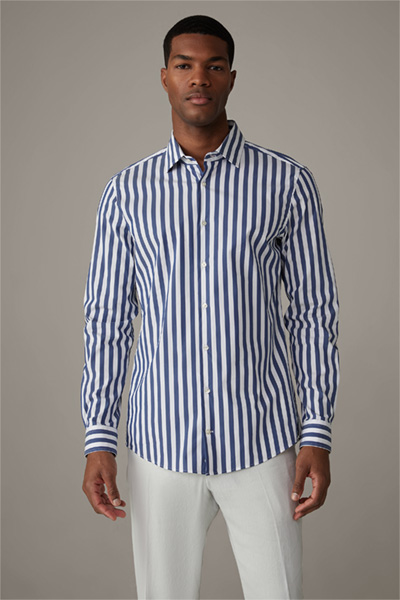 Cotton-Stretch-Hemd Santos, dunkelblau/weiß gestreift