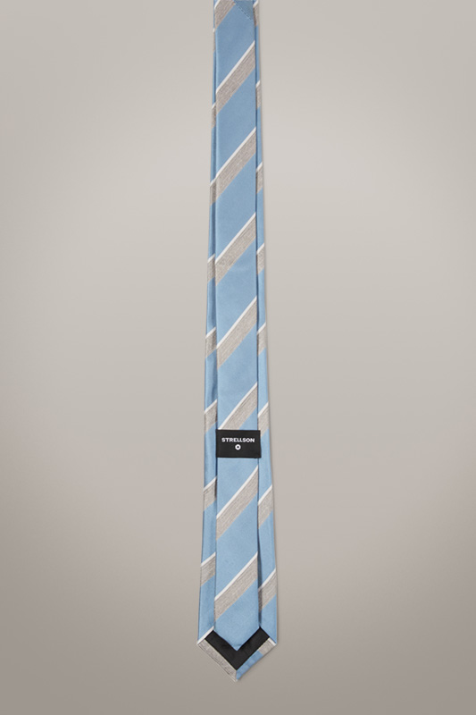 Zijden stropdas, lichtblauw gestreept