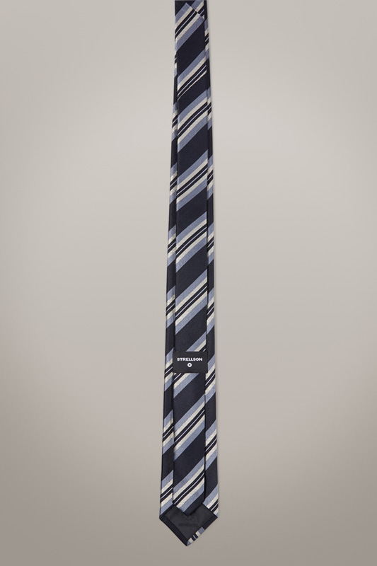 Zijden stropdas, blauw-zwart gestreept